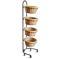DS THE DISPLAY STORE 4 Tier Retail Display Stand with Wheels & Sign Clips, Brown Retail Display Rack Basket Stand, Farmers Market Display, Metal Market Display