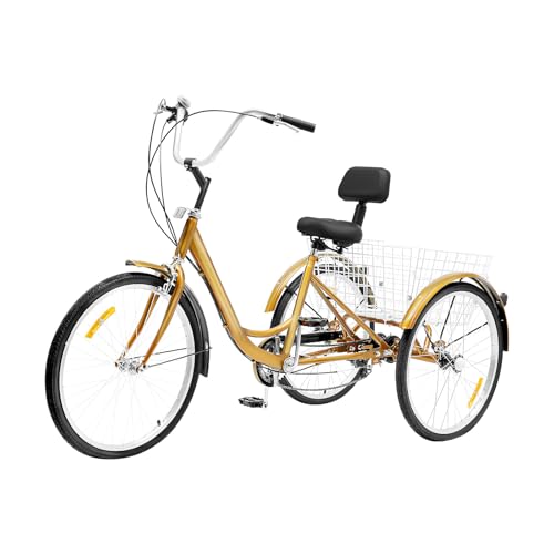 Ribasubb Triciclo De 24 Pulgadas Triciclo De 3 Ruedas Para Adultos Con Cesta De La Compra, Bicicleta De Crucero De Tres Ruedas Para Recreación, Compras, Picnics