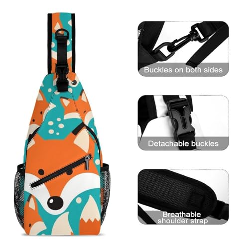 Men Women Sling Shoulder Backpack Foldable Unbalance Shoulder Chest Crossbody Bag - Cute Fox Pattern Anti-Theft Multipurpose Rucksack Bookbag Backpack3