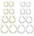 LOYALLOOK Stainless Steel Rounded Small Hoop Earrings Set for Women Nickel Free 8 Pairs White&Gold