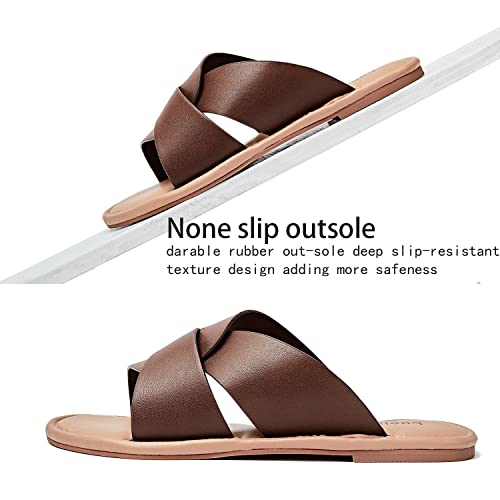 Image of Luoika Women's Wide Width Flat Slides Sandals, Strapy Slide Sandal Slip on Dressy Summer Shoes for Women.