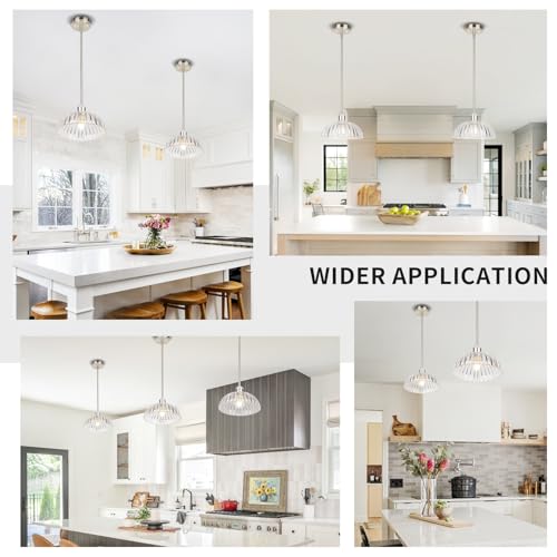Image of JYO 10 inch Brushed Nickel Pendant Lighting, Vintage Single Pendant Light Fixtur with Ribbed Glass, Pendant Light for Kitchen Island Bedroom Hotel Living Room