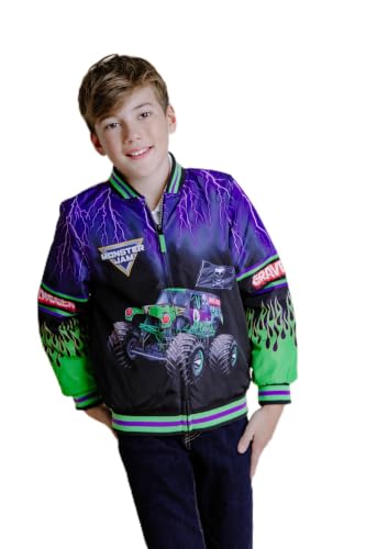 Image of Monster Jam Boys' Zip-Up Bomber Jacket Toddler to Big Kid | Full Front Hidden Zipper, Tapered Ribbed Collar, Side Seam Pockets, Warm Quilted Lining