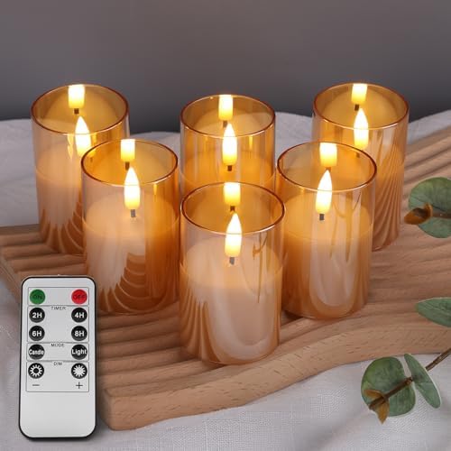 Mosaic Glass Flameless Candles With Remote - 3D Flickering LED Wax Candles With Timer
