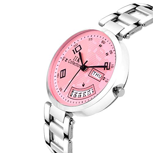 Image of IIK COLLECTION Round Dial Stainless Steel Bracelet Chain Analogue Day & Date Functioning Watch For Women And Girls, Dial Color-Assorted