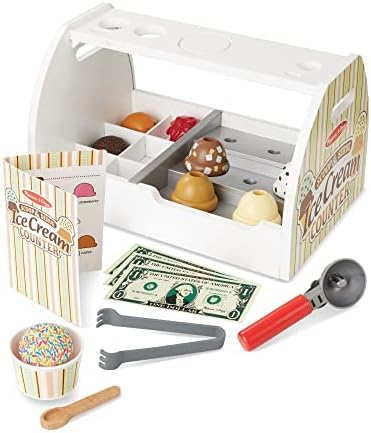 Melissa & Doug Wooden Scoop and Serve Ice Cream Counter (28 pcs) - Play Food and Accessories - Pretend Food Toys, Ice Cream Shop Toys For Kids Ages 3+