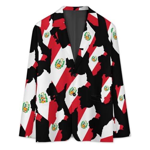 Peru-Map Flag Men's Slim Suit Long-Sleeve Prom Tuxedo Classic Two Button Business Jacket3