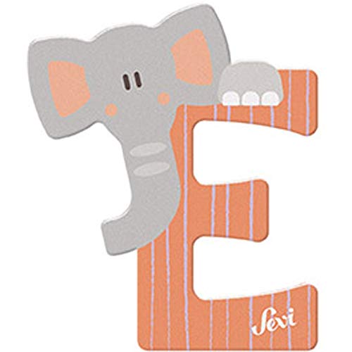 SEVI Elefante Puerta de Habitación Infantil ABC Madera, Juguete Educativo para Niños a Partir de 3 años, Letra Animales Surtidos Naranja Verde Claro, Color, ca. 10 x 7,5 cm (Trudi S.p.A. 460-83-005)