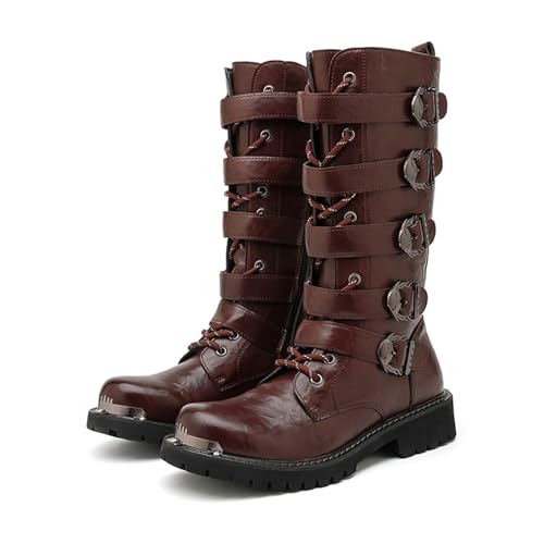 Image of CHUUMEE Men's Wear Resistant Cycling Motorcycle Boots Side Zipper Waterproof Biker Riding Punk Rock Metal Toe Cowboy Western Tactical Army Boot
