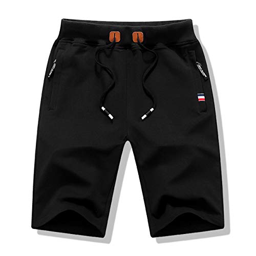 Neusky Herren Sweatshorts aus angenehmem Baumwoll-Polyester-Mix mit Verstellbarem Tunnelzug (Baumwolle-Schwarz, L) Cover