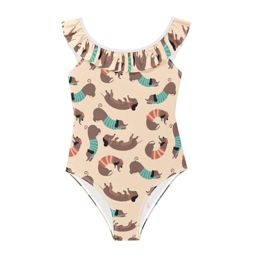Traje de baño de una pieza con divertidos volantes y diseño infantil sin mangas