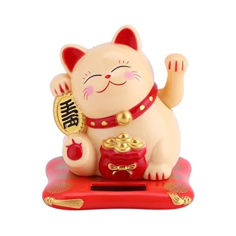 DEWIN Solar Powered Kawaii Waving Cat,Cute Chinese Japanese Lucky Cat Wealth Welcoming Cats for Home Display Car Decor(yellow) Cover