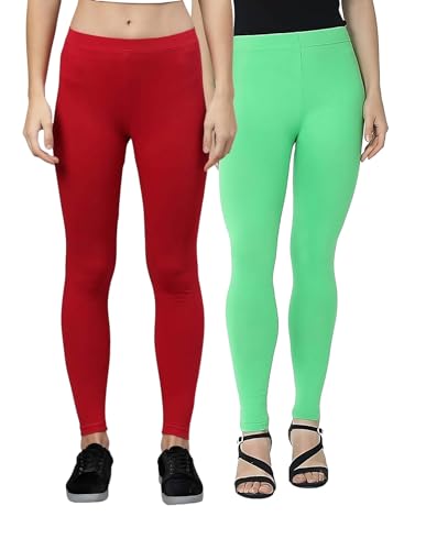Image of ZAYANQA Combo of 2 Slim Fit Women /Girls Solid Stretchable Cotton Ankle Length Leggings with Ultrasoft Wide Elastic Waistband |Comfortable |Fashionwear|