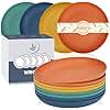 Wrova Plastic Plates Reusable Set of 8 Unbreakable Plate 9 Inch Dinner Plate - Dishwasher & Microwave Safe - Lightweight Plates for Kitchen & Outdoor (Vivid Mix)
