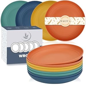 Wrova Plastic Plates Reusable Set of 8 Unbreakable Plates Set 9 Inch Dinner Plate – Dishwasher & Microwave Safe Plate Set – Lightweight Dinner Plate for Kitchen & Outdoor (Vivid Mix)
