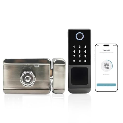 5-in-1 Smart Gate Lock: Fingerprint Touch, Remote Tuya App, PIN Keypad, IC Card & Key | Heavy-Duty Waterproof Rim Door Lock for Outdoor Fence, Airbnb, DIY Install