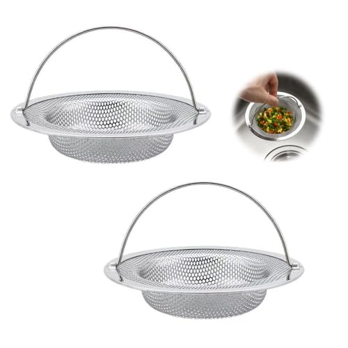 FURREN 2 Pezzi Filtro Lavandino Cucina Filtro per Lavello in Acciaio Inox Retina per Scarico Lavello Cucina Filtro Filtro Lavello Cucina 11 cm Filtri Lavandino con Manico per Vasca da Bagno, Lavabo
