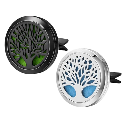 Image of KVAEY 2PCS 30mm Car Diffuser Vent Clips, Tree of Life Aromatherapy Essential Oil Diffuser Locket with 12 Felt Pads, Stainless Steel Car Diffuser Locket Air Freshener (Style 2)