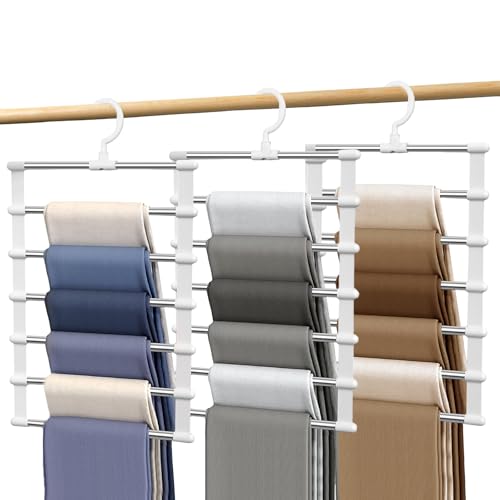 3 Pezzi Grucce Pantaloni Salvaspazio, Porta Pantaloni Appendi Pantaloni Pieghevole Organizzare Armadio per Sciarpe Asciugamani Lenzuola Cravatta e Cinture