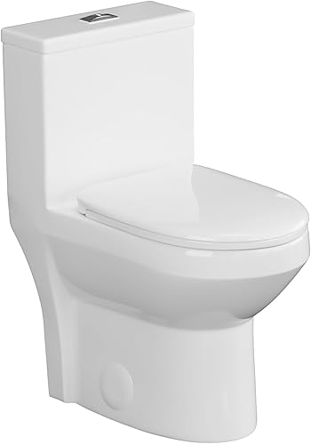 Little Meerkat Inodoro compacto de una pieza, inodoro de altura cómoda de 16.5 pulgadas con asiento de cierre suave y mapa de 35.27 oz Potentes