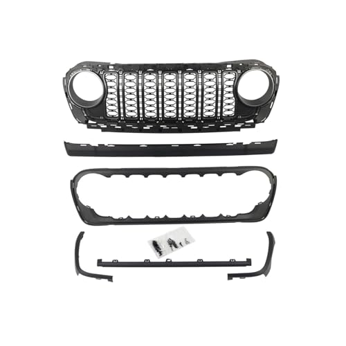 Front Grille Grid Grill Guard Compatible For Jeep Wrangler JL 2018-2024 Gladiator ABS Blackout No Camera Hole