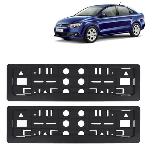 Image of KINGSWAY Vento Car Number Plate Frames for All 2010 to 2017 Models of Volkswagen Car Registration Plate Holders, Black Licence Plate Covers (Front and Rear), Universal Size 51.5 x 14.5 cm