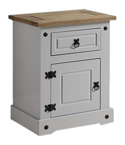 Seconique Corona 1 Porte 1 tiroir Table de Chevet, Bois, Gris/pin ciré Cover