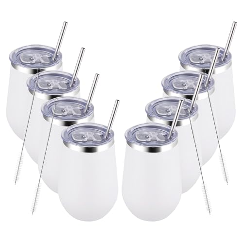 MEWAY Stemless 12oz Insulated Wine Tumbler with Lid and Straw