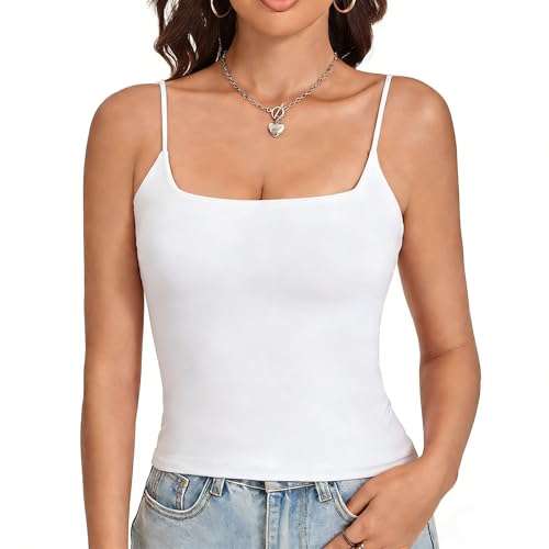 nexsonic NEXSONIC Women's Double Lined Basic Tank Tops Cropped Adjustable Spaghetti Straps Sleeveless Camisole Shirts