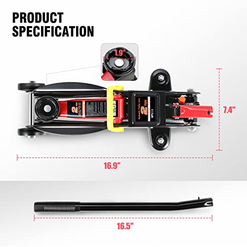 Image of DNA Motoring TOOLS-00234 Low Profile Hydraulic Trolley Service /Floor Jack, 2 Ton (4000 lbs) Capacity, Lifting Range 5.1 inch-13 inch, Black