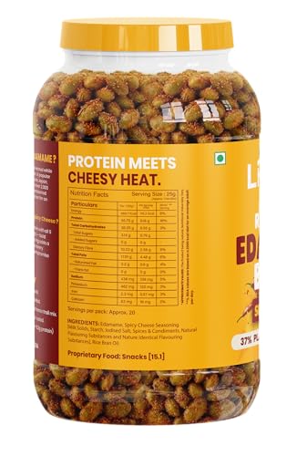 Image of Livyor Crunch Roasted Edamame Beans 500g | Spicy Cheese Flavour | Roasted not fried | Plant based healthy snack | High Protein Snack | Gluten Free | Vegan | High In fibre
