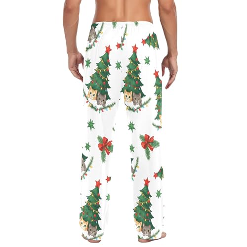Men's Pajama Bottom Cats on Christmas Trees Cotton Pajama Pants Drawstring Sleepwear Long Pants Pockets3