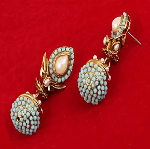 Touchstone Indian Bollywood Pretty Spherical Drum Shape Studded Look Designer Jewelry Chandelier Jhumki Earrings For Women.3