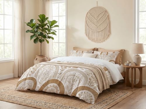 Housse de couette 220x240 beige parure de lit reversible en microfibre