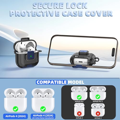 Case for AirPods 4 with Lock & Bracket, Soft TPU Clear case for AirPods 4th (2024), New Dustproof Bracket Design,with Cleaning Kit & Keychains (Black) by Mintune - Used condition - Image 2
