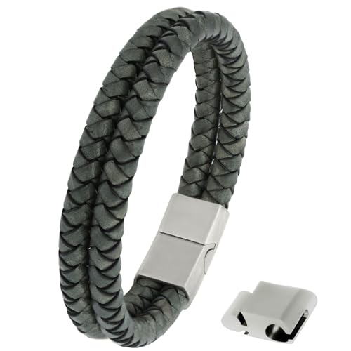 Simaru Lederarmband Made in Germany | Echtleder-Armband mit Edelstahlverschluss für Frauen & Männer. (Grau, S - Handgelenkumfang bis 16cm)