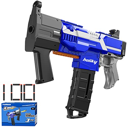 Holiky Automatic Toy Gun for Nerf Guns Darts, Toy Machine Guns for Boys with 3 Motorized Modes, DIY Toy Foam Blasters & Guns with 100 Refill Bullets, Birthday for 6 7 8 9 10 Years Old Kids