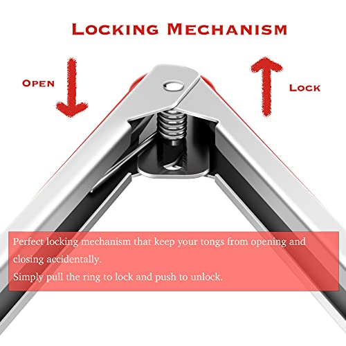 Set Of 2 Kitchen Tongs 9-Inch & 12-Inch, Premium Stainless Steel Bpa Free Silicone Non-Stick Grilling Barbeque Cooking Locking Food Tongs, Red #TOP2