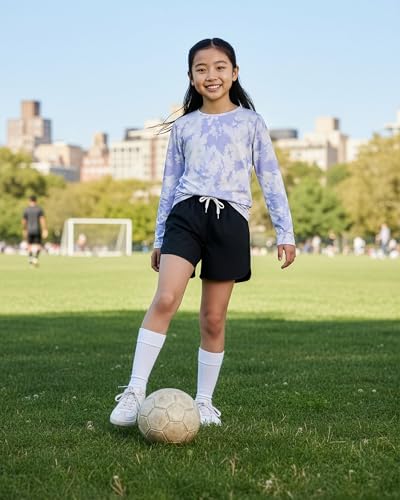 Image of Real Essentials 4 Pack: Girls' Dry-Fit Long Sleeve Crew Neck T-Shirt - Athletic Activewear Soccer Top for Teens Kids Youth