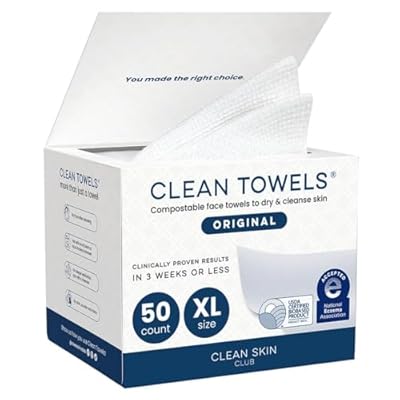 Clean Skin Club Clean Towels XL®, 100% USDA Biobased Face Towel, Disposable Face Towelette, Eczema Association Accepted, Makeup Remover Dry Wipes, Ultra Soft, 1 Pack, 50 Ct - product image 1