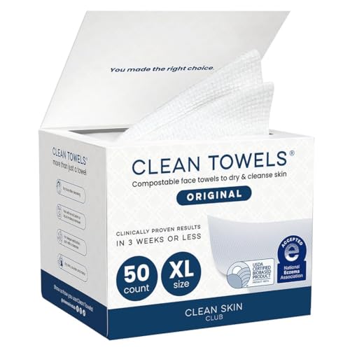 CLEAN SKIN CLUB CSC CT Czyste ręczniki XL/Pierwszy na świecie biodegradowalny ręcznik do twarzy/Jednorazowe chusteczki do usuwania makijażu/Super miękkie 50 liczb pojedyncze pudełko Biały
