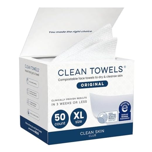 Clean Skin Club Clean Towels XL®, 100% USDA Biobased Face Towel, Disposable Face Towelette, Eczema Association Accepted, Makeup Remover Dry Wipes, Ultra Soft, 1 Pack, 50 Ct