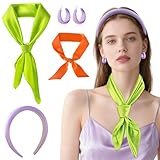 Diadema de Carnaval Pendientes Morados, Diadema Morada Diademas para Mujer, Pañuelo Cuadrado Verde, Pañuelo Seda Naranja, Bufanda de Seda, Accesorios de Disfraces para Carnaval Halloween Cosplay