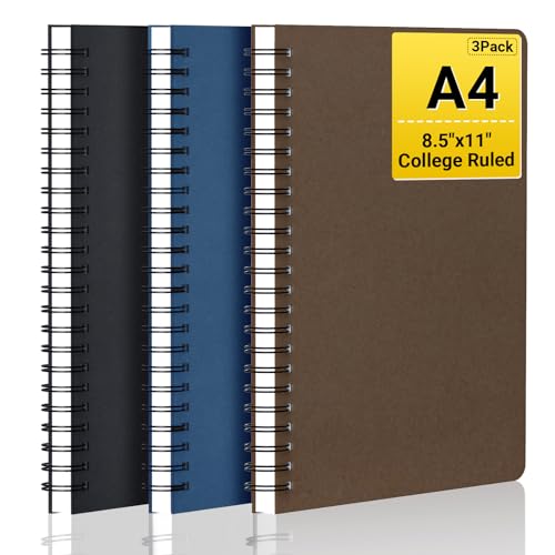 Carnet à spirales A4 à lignes régulières et papier épais pour écriture fluide