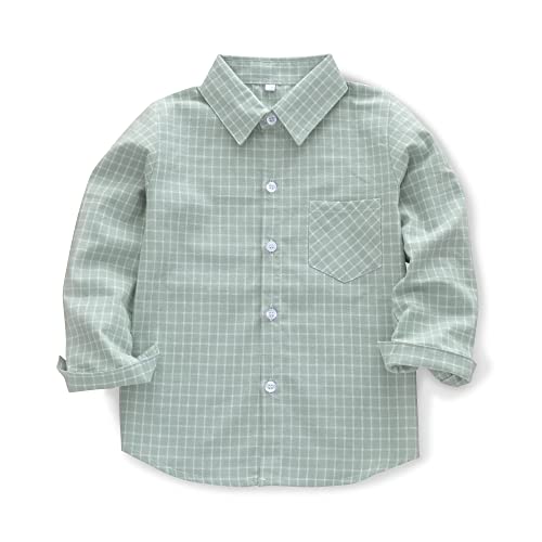Ochenta Little Big Boys Plaid Flannel Button Down Shirt Long Sleeve School Uniform Clothes Casual Dress Tops Green 130Cm - 5-6X #TOP21