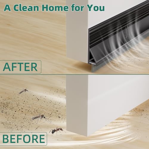 Door Draft Stopper with Brush, 39\" Door Sweep for Bottom of Door, Self Adhesive Weather Stripping for Bottom of Door, Under Door Seal Dust/Noise/Hot or Cold Air Insulation, White, 1 Pack