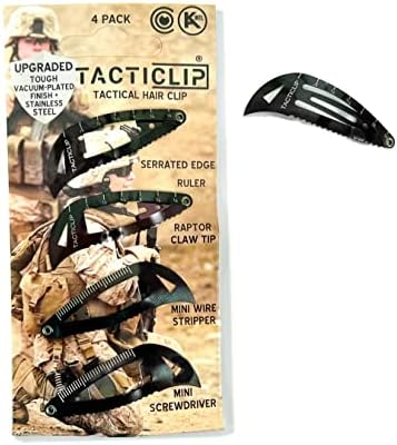 Tactical Hair Clips, 4 Pack - Multitool Snap Barrettes - Stainless Steel Multi-Functional Keychain Multi Tool - Box Cutter, Serrated Edge, Raptor Claw - Kippah clips