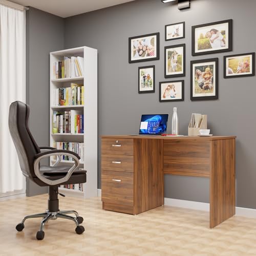 Image of VIKI Engineered Wood Computer Table, Study Table, Desks with 3 Drawers for Adults /Students, Office Home | NOKLAK | Brussel Walnut, 120W x 75H x 60D | 1 Year Warranty