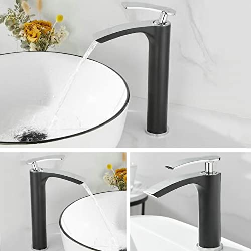 Grifo de cascada para lavabo que evita salpicaduras monomando de latón negro corto 2