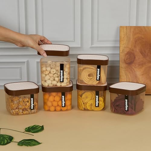 Image of Nayasa Fusion 750 ML BPA Free Food Grade Airtight Kitchen Storage Stackable Containers - Set of 3 | Brown